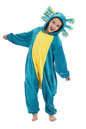 DarkCom FaschingsKostüm Tier Kostüm Onesie Kinder Weihnachten Nachtwäsche Cosplay Anime Schlafanzu Blauer Salamander von DarkCom