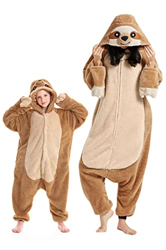DarkCom Faultier Onesie für Kinder und Erwachsene,Eltern-Kind Karneval Schlafanzug Cosplay Halloween Tierkostüm Weihnachten Pyjamas 4-5 T von DarkCom