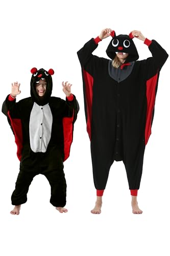 DarkCom Fledermaus Onesie für Kinder und Erwachsene,Eltern-Kind Karneval Schlafanzug Cosplay Halloween Tierkostüm Weihnachten Pyjamas 12-13 Years von DarkCom