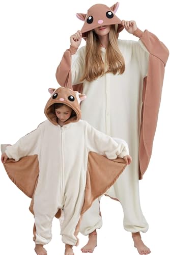 DarkCom Fliegendes Eichhörnchen Onesie für Kinder und Erwachsene,Eltern-Kind Karneval Schlafanzug Cosplay Halloween Tierkostüm Weihnachten Pyjamas M von DarkCom