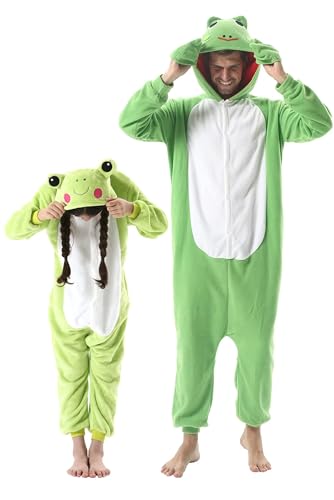 DarkCom Frosch Onesie für Kinder und Erwachsene,Eltern-Kind Karneval Schlafanzug Cosplay Halloween Tierkostüm Weihnachten Pyjamas 12-13 Years von DarkCom