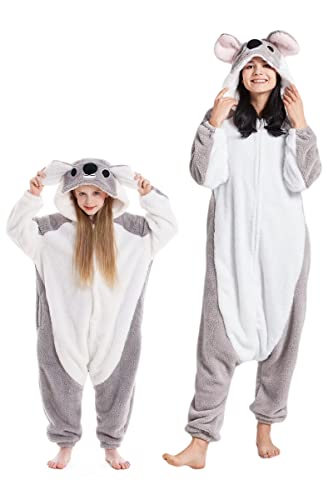 DarkCom Grauer Koala Onesie für Kinder und Erwachsene,Eltern-Kind Karneval Schlafanzug Cosplay Halloween Tierkostüm Weihnachten Pyjamas S von DarkCom