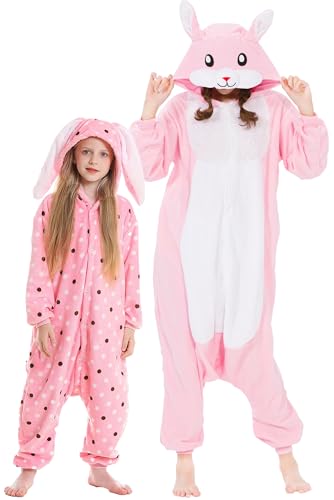 DarkCom Kaninchen Onesie für Kinder und Erwachsene,Eltern-Kind Karneval Schlafanzug Cosplay Halloween Tierkostüm Weihnachten Pyjamas 6-7 Years von DarkCom