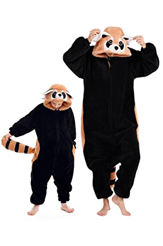 DarkCom Kleiner Waschbär Onesie für Kinder und Erwachsene,Eltern-Kind Karneval Schlafanzug Cosplay Halloween Tierkostüm Weihnachten Pyjamas 10-11 Years von DarkCom