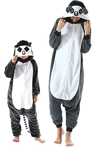DarkCom Lemur Onesie für Kinder und Erwachsene,Eltern-Kind Karneval Schlafanzug Cosplay Halloween Tierkostüm Weihnachten Pyjamas 10-11 Years von DarkCom
