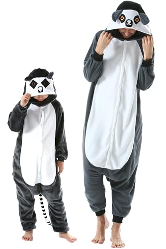 DarkCom Lemur Onesie für Kinder und Erwachsene,Eltern-Kind Karneval Schlafanzug Cosplay Halloween Tierkostüm Weihnachten Pyjamas 6-7 Years von DarkCom