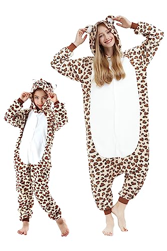 DarkCom Leopard Onesie für Kinder und Erwachsene,Eltern-Kind Karneval Schlafanzug Cosplay Halloween Tierkostüm Weihnachten Pyjamas S von DarkCom