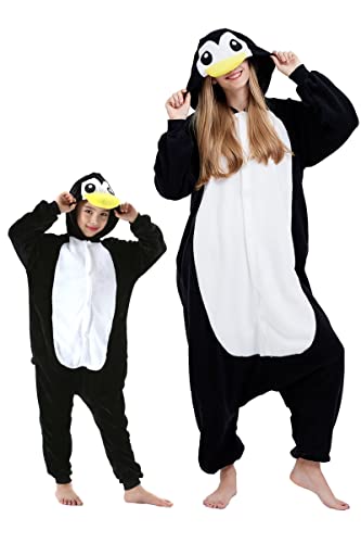 DarkCom Pinguin Onesie für Kinder und Erwachsene,Eltern-Kind Karneval Schlafanzug Cosplay Halloween Tierkostüm Weihnachten Pyjamas M von DarkCom