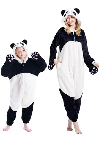 DarkCom Riesenpanda Onesie für Kinder und Erwachsene,Eltern-Kind Karneval Schlafanzug Cosplay Halloween Tierkostüm Weihnachten Pyjamas 10-11 Years von DarkCom