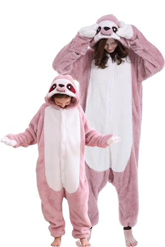 DarkCom Rosa Faultier Onesie für Kinder und Erwachsene,Eltern-Kind Karneval Schlafanzug Cosplay Halloween Tierkostüm Weihnachten Pyjamas X-L von DarkCom