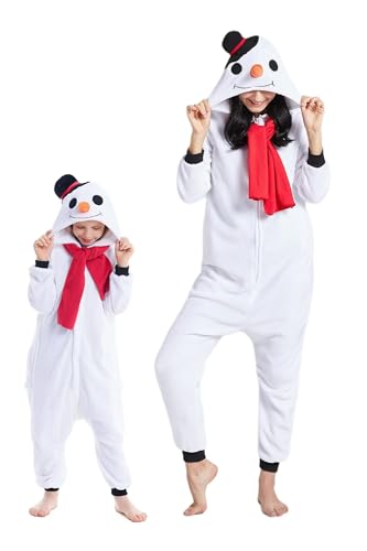 DarkCom Schneemann Onesie für Kinder und Erwachsene,Eltern-Kind Karneval Schlafanzug Cosplay Halloween Tierkostüm Weihnachten Pyjamas 6-7 Years von DarkCom