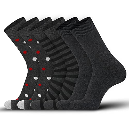 DarkCom Socken Herren 43-46, Business Socken, Weich, Langlebig, Kein Einlaufen, 6 Paar Dunkelgrau Streifen Sprenkelmuster 43-46 von DarkCom