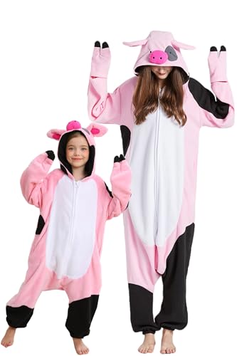 DarkCom Tier Cosplay Pyjama,Scheckenschwein Eltern & Kinder Onesie, Weich und Bequem Schlafanzug,Perfekt Familienfest Halloeen & Weihnachten XL von DarkCom