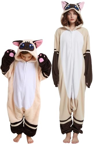DarkCom Tier Cosplay Pyjama,Siamkatze Eltern & Kinder Onesie, Weich und Bequem Schlafanzug,Perfekt Familienfest Halloeen & Weihnachten 8-9 Jahre von DarkCom