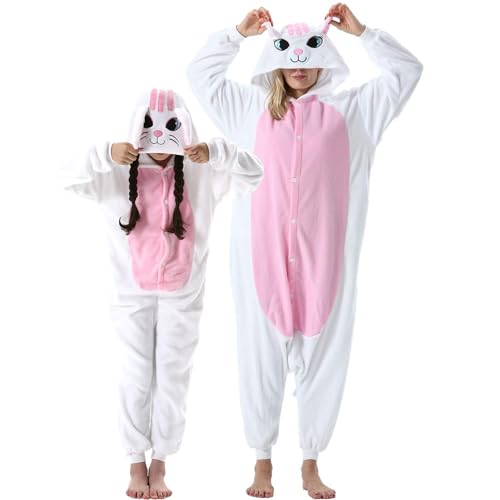 DarkCom Tier Cosplay Pyjama,Weiße Katze Eltern & Kinder Onesie, Weich und Bequem Schlafanzug,Perfekt Familienfest Halloeen & Weihnachten 2-3 Jahre von DarkCom