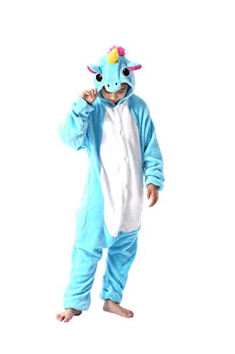 DarkCom Tier Kostüm Onesie Kinder Weihnachten FaschingsKostüm Cosplay Anime Schlafanzu Nachtwäsche Einhorn Blau von DarkCom