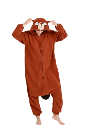 DarkCom Tier Onesie Halloween Cosplay Biber Kostüm Karneval Einteiliger Pyjamas Jumpsuit für Frauen und Männer M von DarkCom