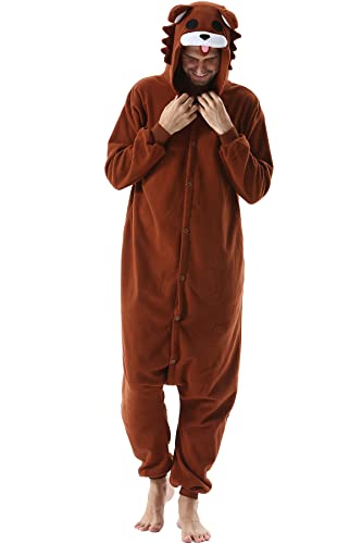 DarkCom Tier Onesie Halloween Cosplay Brauner Bär Kostüm Karneval Einteiliger Pyjamas Jumpsuit für Frauen und Männer M von DarkCom