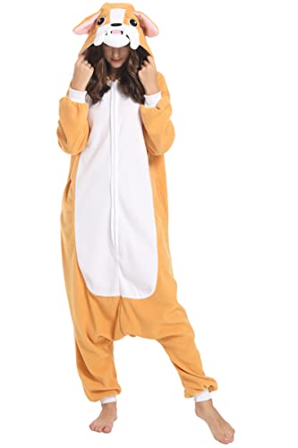 DarkCom Tier Onesie Halloween Cosplay Bulldogge Kostüm Karneval Einteiliger Pyjamas Overall für Frauen und Männer L von DarkCom