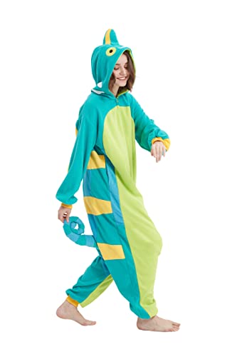 DarkCom Tier Onesie Halloween Cosplay Chamäleon Kostüm Karneval Einteiliger Pyjamas Jumpsuit für Frauen und Männer XL von DarkCom