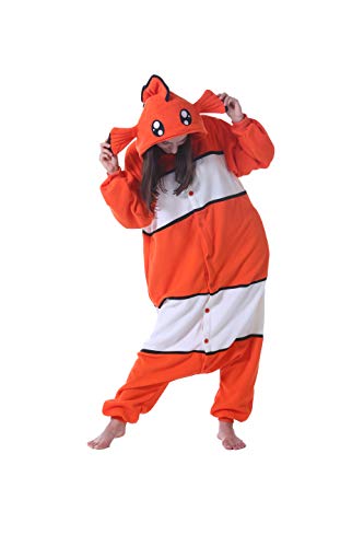 DarkCom Tier Onesie Halloween Cosplay Clownfish Kostüm Karneval Einteiliger Pyjamas Jumpsuit für Frauen und Männer XL von DarkCom