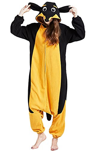 DarkCom Tier Onesie Halloween Cosplay Dachshund Kostüm Karneval Einteiliger Pyjamas Overall für Frauen und Männer M von DarkCom