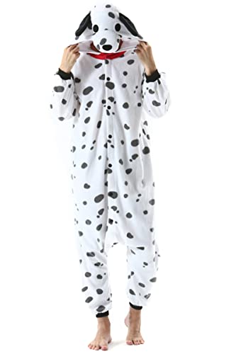 DarkCom Tier Onesie Halloween Cosplay Dalmatin Kostüm Karneval Einteiliger Pyjamas Jumpsuit für Frauen und Männer L von DarkCom