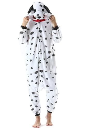 DarkCom Tier Onesie Halloween Cosplay Dalmatin Kostüm Karneval Einteiliger Pyjamas Jumpsuit für Frauen und Männer M von DarkCom