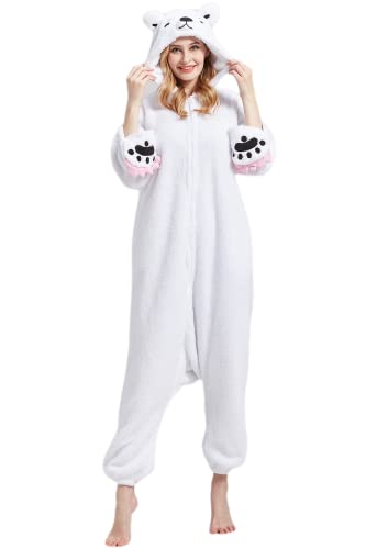 DarkCom Tier Onesie Halloween Cosplay Eisbär Kostüm Karneval Einteiliger Pyjamas Jumpsuit für Frauen und Männer L von DarkCom