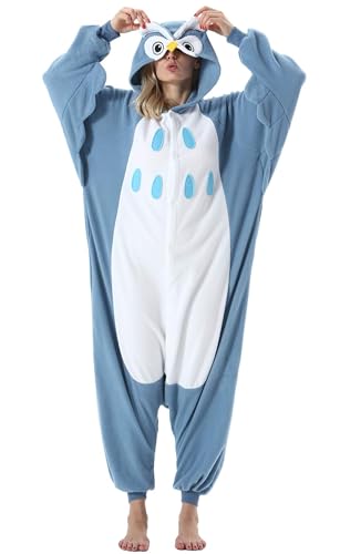 DarkCom Tier Onesie Halloween Cosplay Eule Kostüm Karneval Einteiliger Pyjamas Jumpsuit für Frauen und Männer L von DarkCom