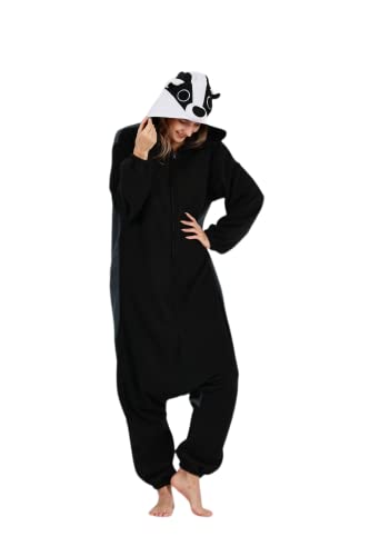 DarkCom Tier Onesie Halloween Cosplay Eurasischer Dachs Kostüm Karneval Einteiliger Pyjamas Jumpsuit für Frauen und Männer M von DarkCom