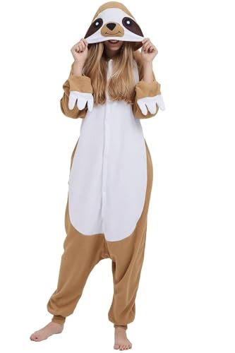 DarkCom Tier Onesie Halloween Cosplay Faultier Kostüm Karneval Einteiliger Pyjamas Jumpsuit für Frauen und Männer XL von DarkCom