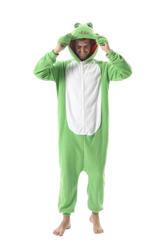 DarkCom Tier Onesie Halloween Cosplay Frosch Kostüm Karneval Einteiliger Pyjamas Jumpsuit für Frauen und Männer M von DarkCom