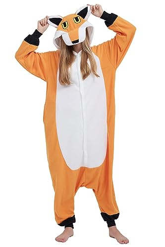 DarkCom Tier Onesie Halloween Cosplay Fuchs Kostüm Karneval Einteiliger Pyjamas Overall für Frauen und Männer M von DarkCom
