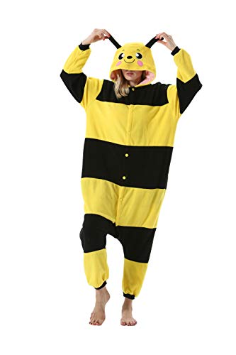 DarkCom Tier Onesie Halloween Cosplay Gelbe Biene Kostüm Karneval Einteiliger Pyjamas Jumpsuit für Frauen und Männer L von DarkCom
