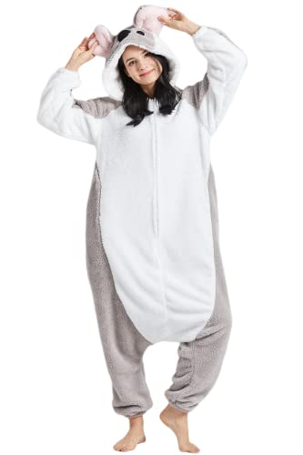 DarkCom Tier Onesie Halloween Cosplay Grau Koala Kostüm Karneval Einteiliger Pyjamas Jumpsuit für Damen und Herren XL von DarkCom