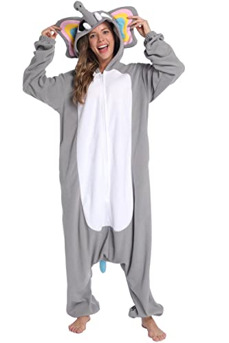 DarkCom Tier Onesie Halloween Cosplay Grauer Elefant Kostüm Karneval Einteiliger Pyjamas Jumpsuit für Frauen und Männer XL von DarkCom