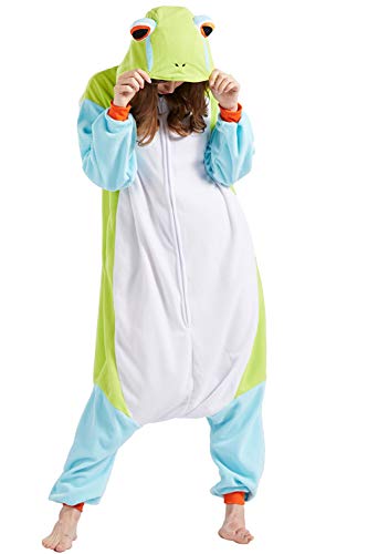 DarkCom Tier Onesie Halloween Cosplay Grüner Frosch Kostüm Karneval Einteiliger Pyjamas Jumpsuit für Frauen und Männer M von DarkCom