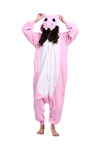 DarkCom Tier Onesie Halloween Cosplay Hippo Kostüm Karneval Einteiliger Pyjamas Jumpsuit für Frauen und Männer L von DarkCom