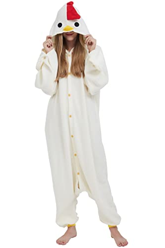 DarkCom Tier Onesie Halloween Cosplay Hühner Kostüm Karneval Einteiliger Pyjamas Jumpsuit für Frauen und Männer L von DarkCom