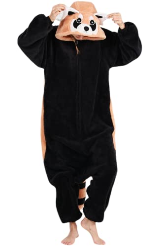 DarkCom Tier Onesie Halloween Cosplay Kleiner Waschbär Kostüm Karneval Einteiliger Pyjamas Overall für Frauen und Männer XL von DarkCom