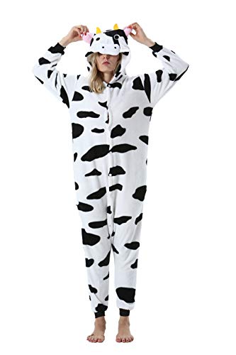 DarkCom Tier Onesie Halloween Cosplay Kuh Kostüm Karneval Einteiliger Pyjamas Jumpsuit für Frauen und Männer XL von DarkCom