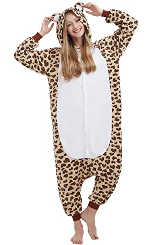 DarkCom Tier Onesie Halloween Cosplay Leopard Kostüm Karneval Einteiliger Pyjamas Jumpsuit für Frauen und Männer L von DarkCom