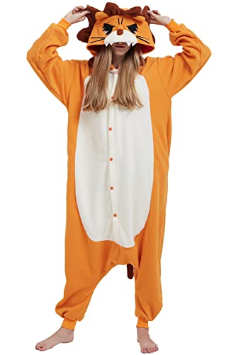 DarkCom Tier Onesie Halloween Cosplay Löwe Kostüm Karneval Einteiliger Pyjamas Jumpsuit für Frauen und Männer M von DarkCom