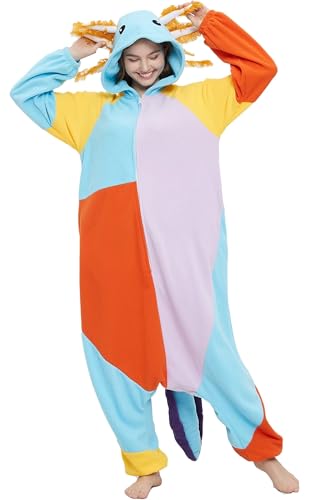 DarkCom Tier Onesie Halloween Cosplay Mehrfarbig Axolotl Kostüm Karneval Einteiliger Pyjamas Jumpsuit für Damen und Herren M von DarkCom