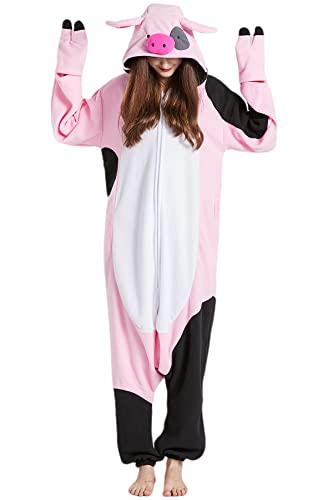 DarkCom Tier Onesie Halloween Cosplay Piebald Schwein Kostüm Karneval Einteiliger Pyjamas Jumpsuit für Frauen und Männer XL von DarkCom