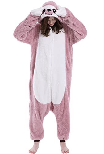 DarkCom Tier Onesie Halloween Cosplay Rosa Faultier Kostüm Karneval Einteiliger Pyjamas Jumpsuit für Frauen und Männer S von DarkCom