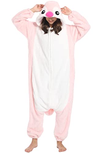 DarkCom Tier Onesie Halloween Cosplay Rosa Pinguin Kostüm Karneval Einteiliger Pyjamas Jumpsuit für Frauen und Männer M von DarkCom