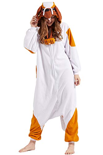 DarkCom Tier Onesie Halloween Cosplay Saint Bernard Kostüm Karneval Einteiliger Pyjamas Jumpsuit für Damen und Herren L von DarkCom