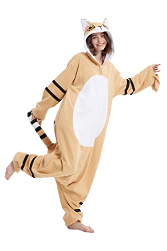 DarkCom Tier Onesie Halloween Cosplay Sand Katze Kostüm Karneval Einteiliger Pyjamas Jumpsuit für Frauen und Männer L von DarkCom